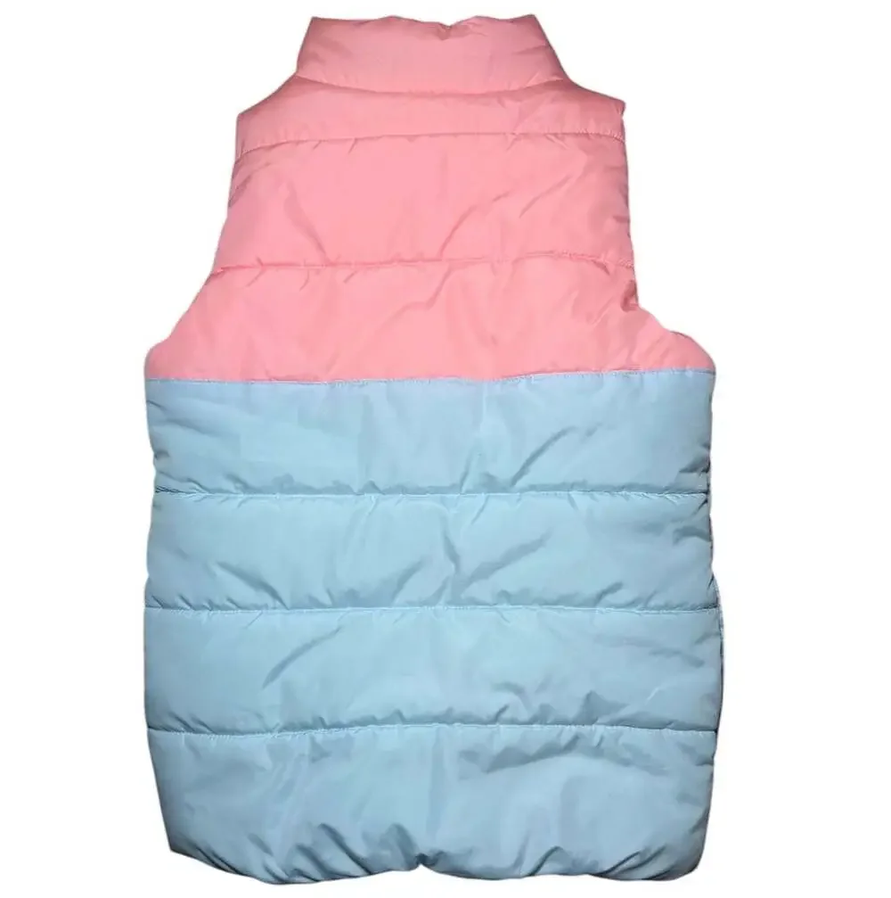 Puma Girls Puffer‎ Vest Pink Blue Colorblock Full Zip Lightweight XS 4/5